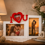 Ramă Foto Dublă „I ❤️ U” – Personalizabilă cu 2 Fotografii