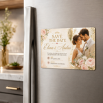 Magnet Save the Date personalizat cu poză – Invitație magnetică nuntă 9,5 × 6,5 cm