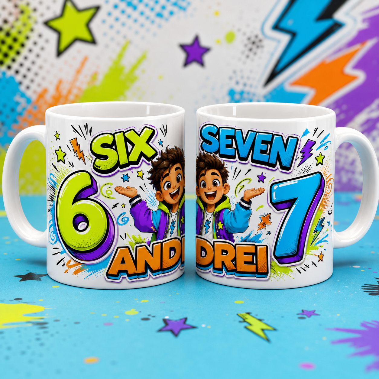 Cană personalizată „Six Seven – 67” cu nume pentru băieți – 330 ml
