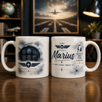 Cană personalizată Pilot cu numele Marius și design cu instrumente de bord