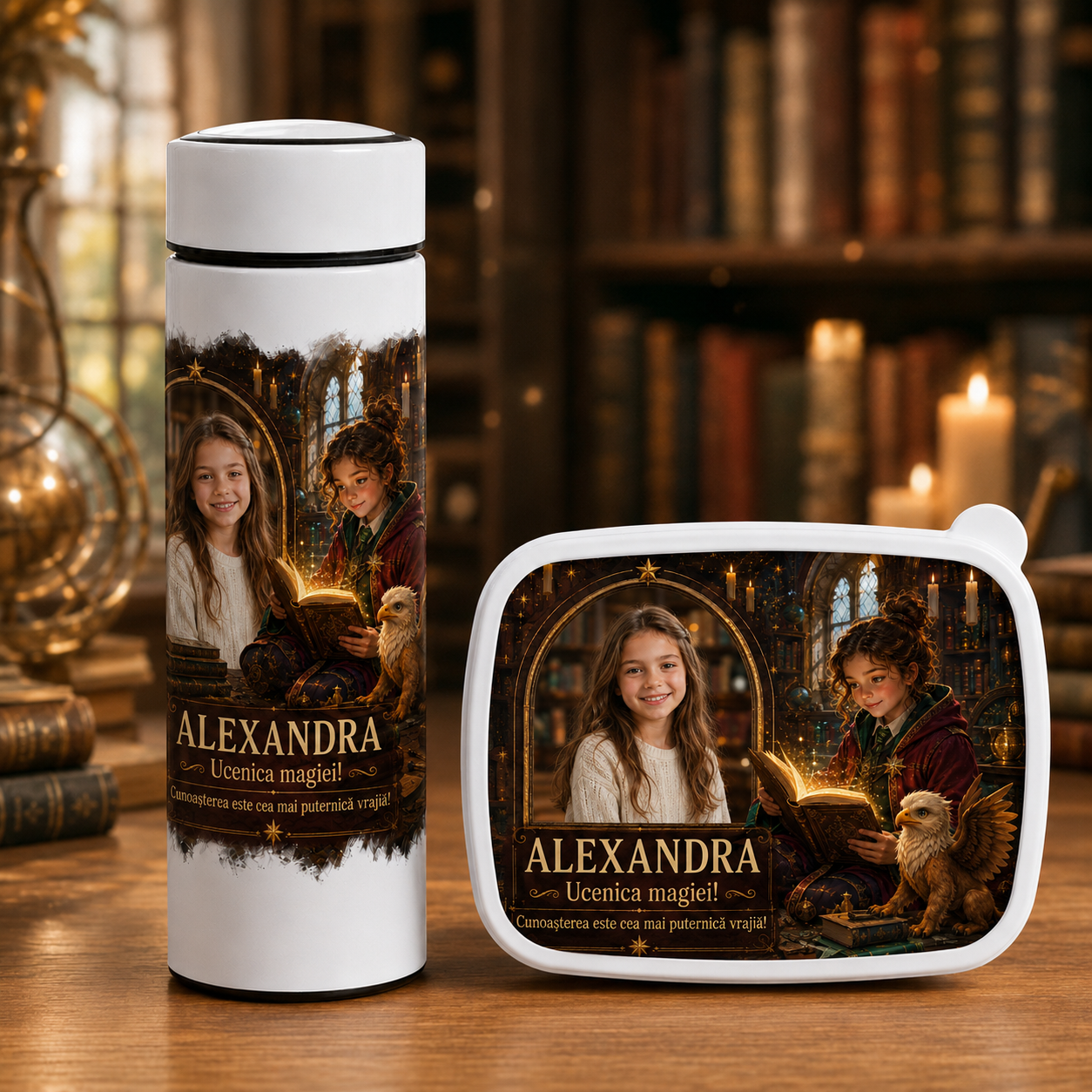 Set personalizat pentru copii – Lunchbox + Termos 500 ml cu infuzor de ceai și păstrarea temperaturii până la 12 ore