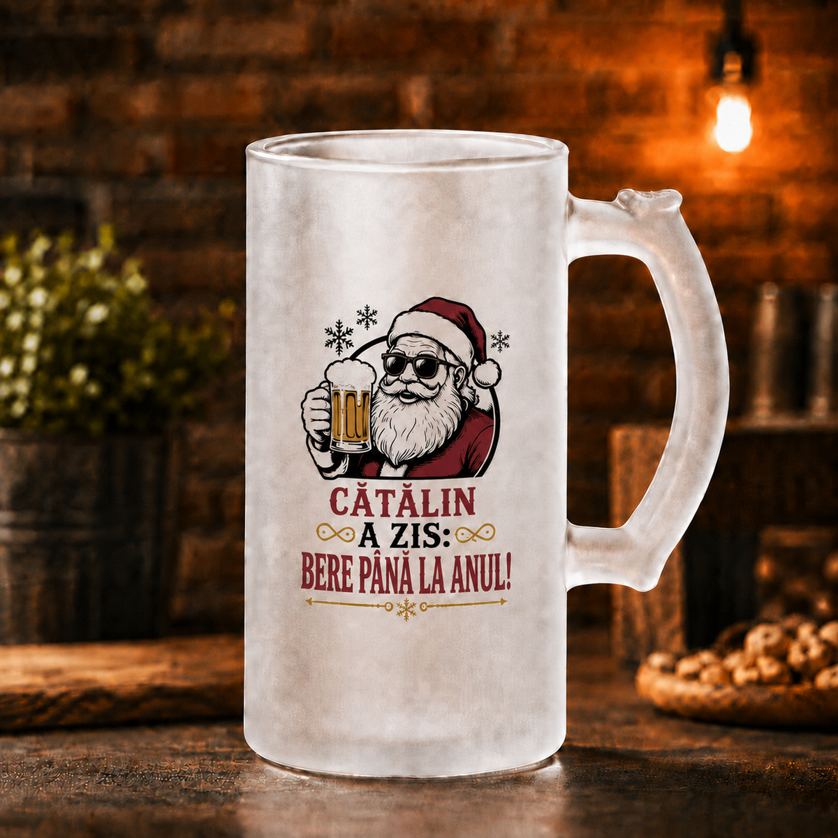 Halbă de bere personalizată 500 ml „[Nume] a zis: Bere până la Anul Nou!” – cadou amuzant de Crăciun
