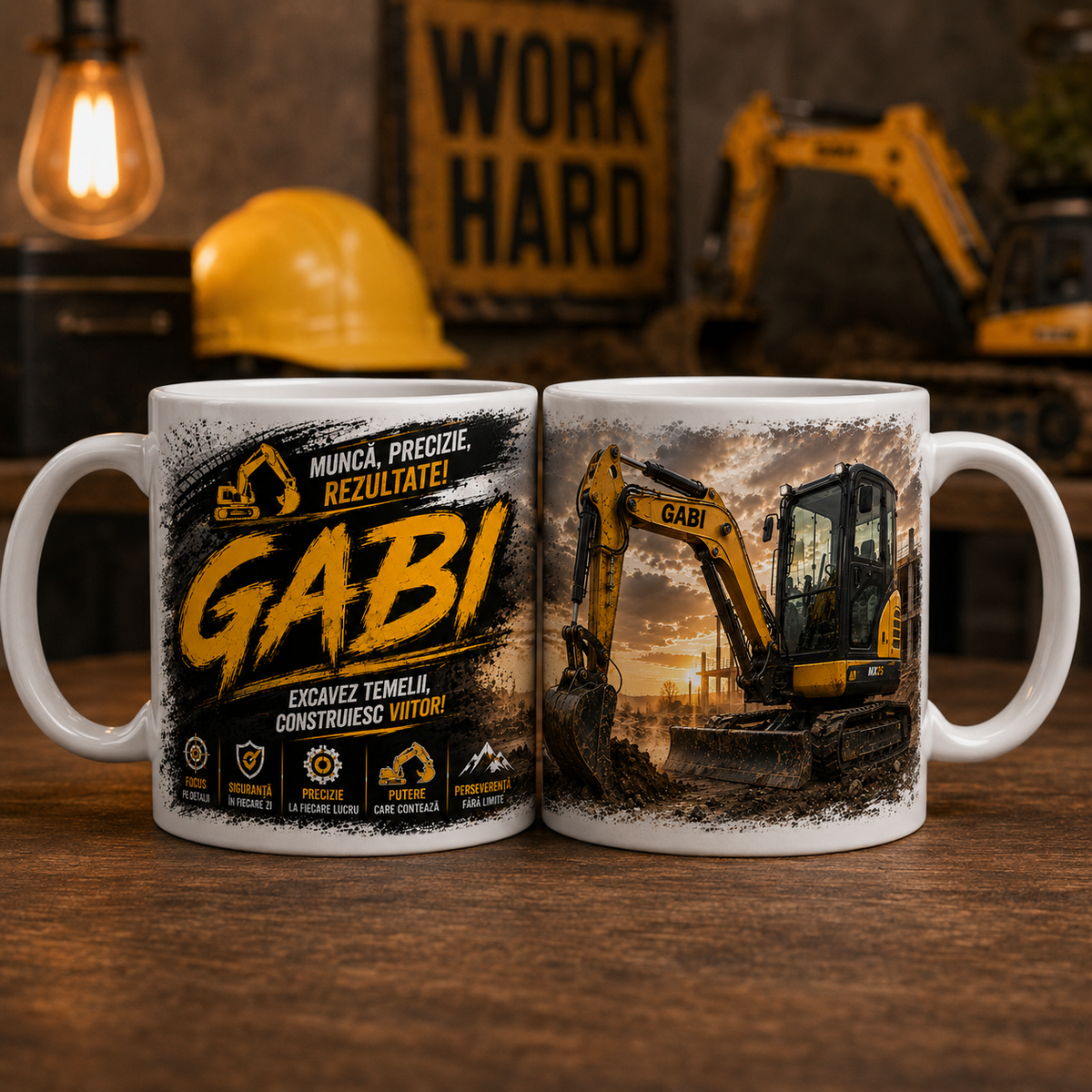 Cană Personalizată Excavatorist cu Nume – 330 ml