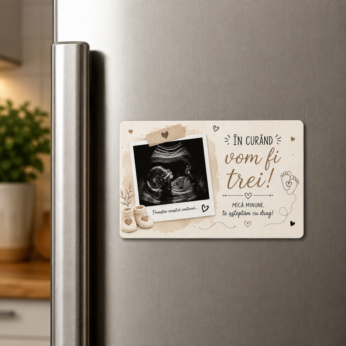 Magnet personalizat cu ecografie – „În curând vom fi trei!”