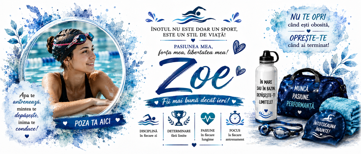 Cană personalizată pentru înotătoare cu nume și fotografie – 330 ml