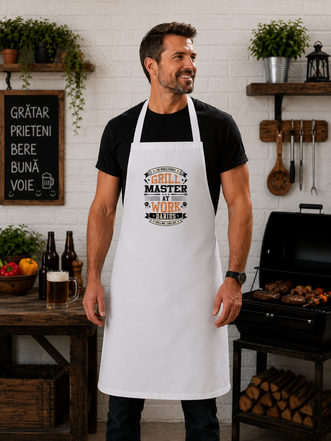 Șorț personalizat „Grill Master at Work” – cu nume personalizabil