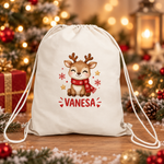 Sac sport personalizat pentru copii – Ren de Crăciun cu nume | Canvas 43 × 34 cm