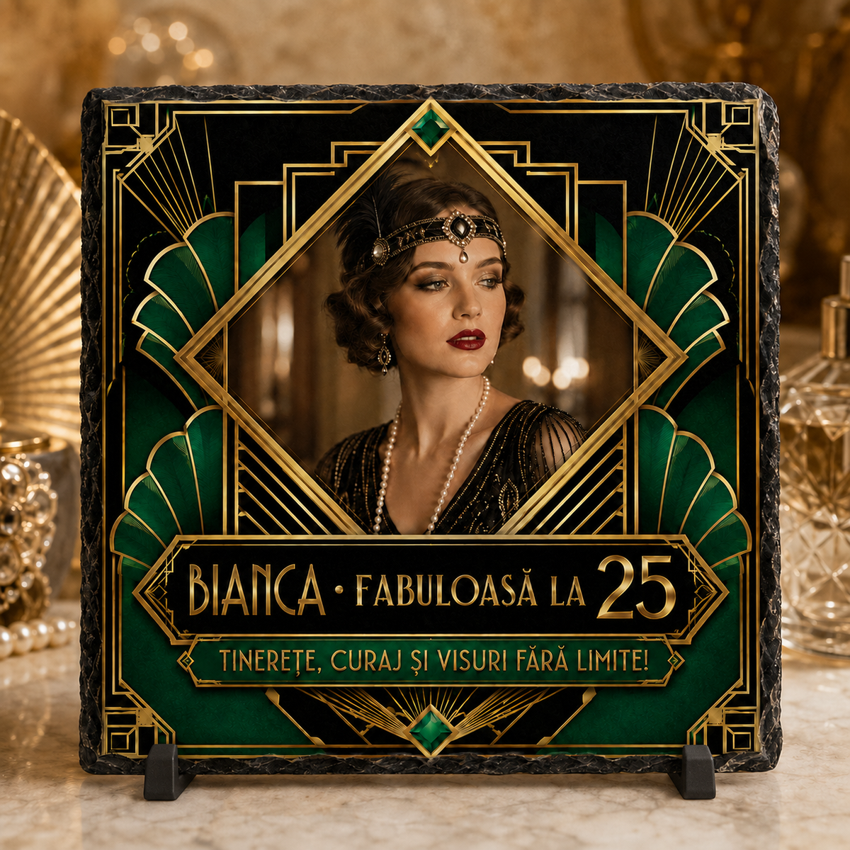 Placă de ardezie personalizată 20×20 cm – „Fabuloasă la 25” | Cadou aniversar elegant pentru femei