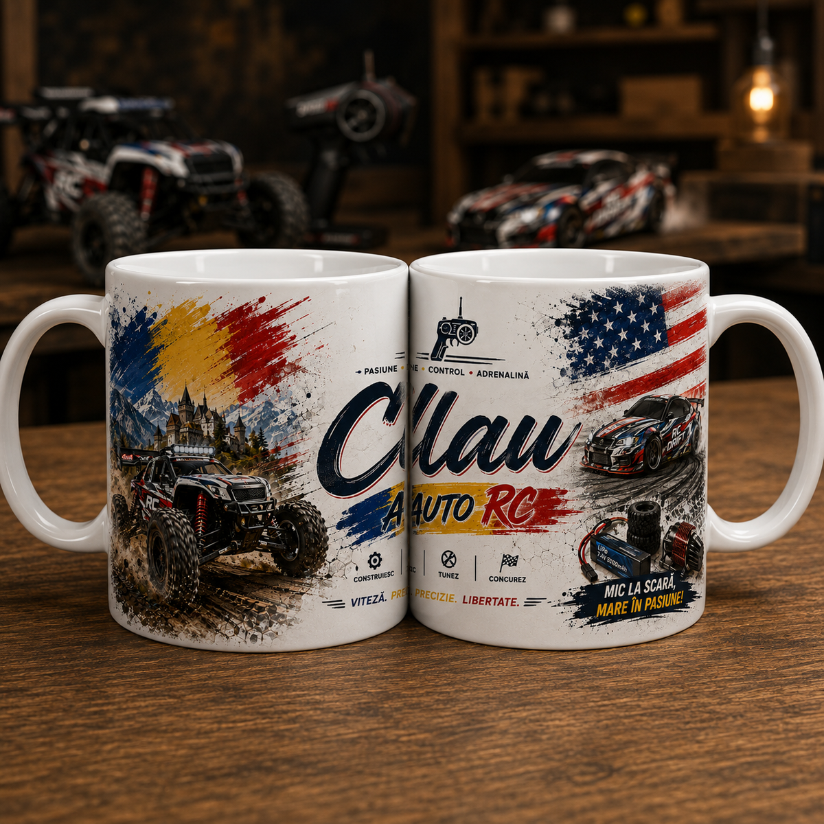 Cană Personalizată Auto RC cu Nume – Cadou pentru Pasionații de Mașini cu Telecomandă, 330 ml