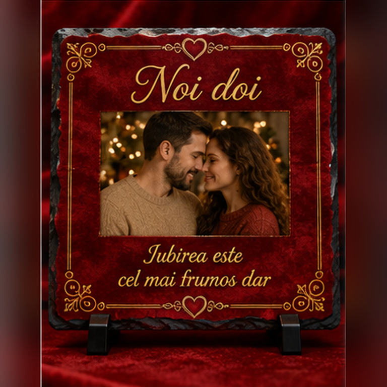 Piatră Ardezie Personalizată pentru Cuplu 20x20 cm cu Poză – Cadou Romantic „Noi Doi”