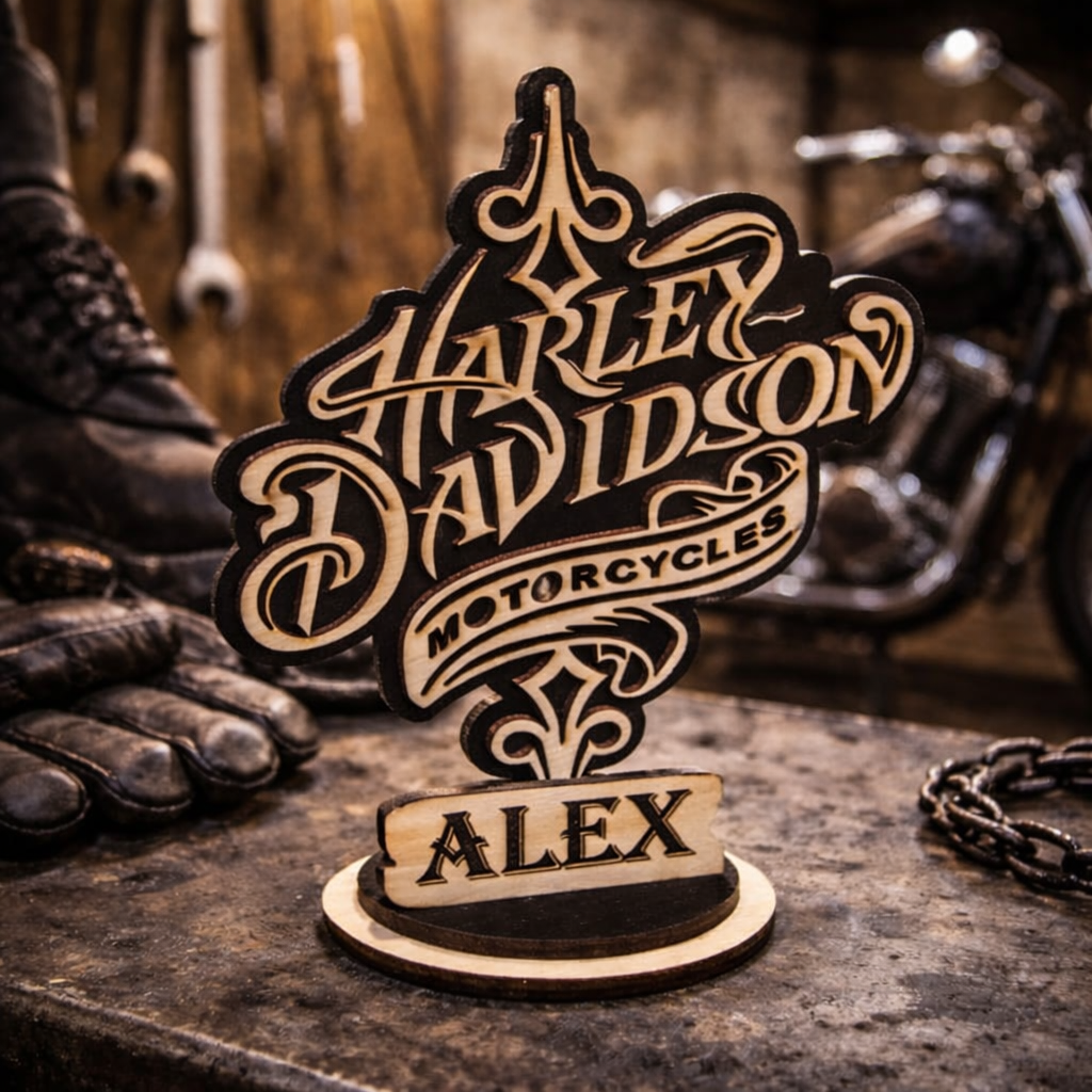 Trofeu Personalizat din Lemn Harley – 22 cm