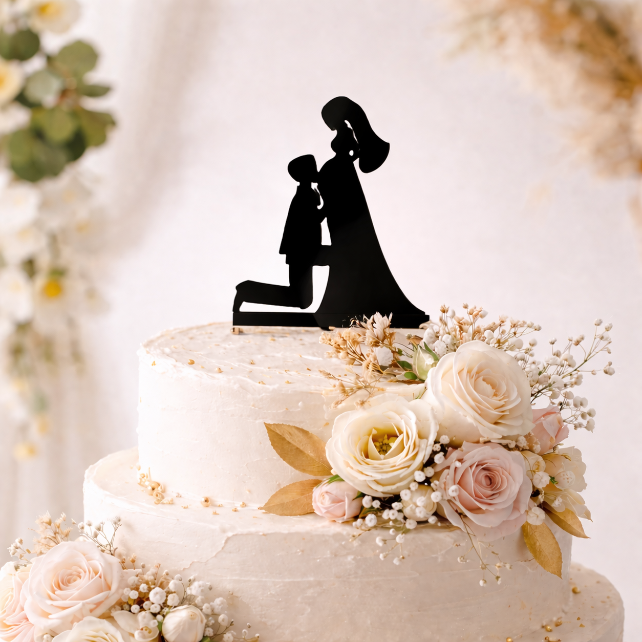 Topper Tort Nuntă – Siluetă Romantică (15 cm)