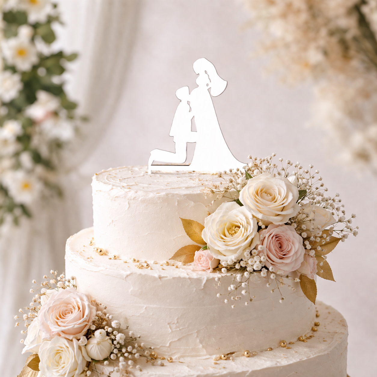 Topper Tort Nuntă – Siluetă Romantică (15 cm)