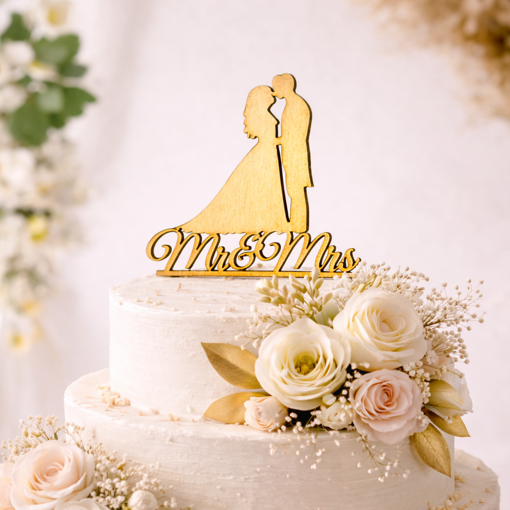 Topper Tort Nuntă „Mr & Mrs” – Eleganță și Rafinamant