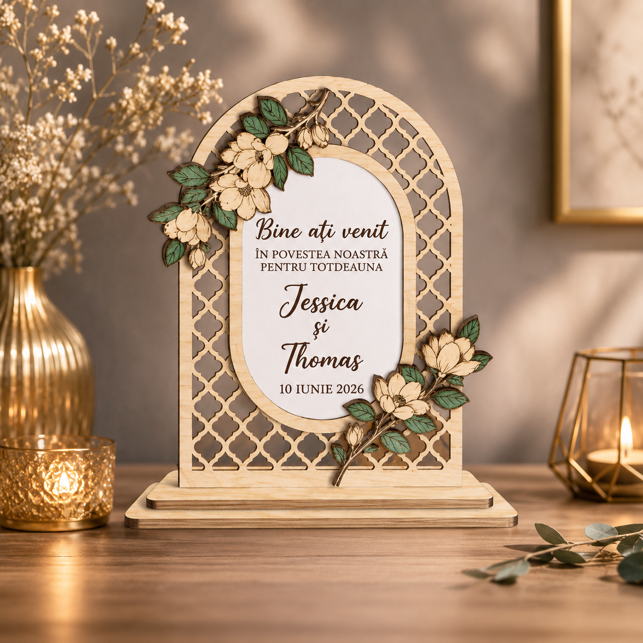 Plachetă Decorativă Personalizată pentru Nuntă – Cadou Elegant pentru Miri, Logodnă sau Aniversare