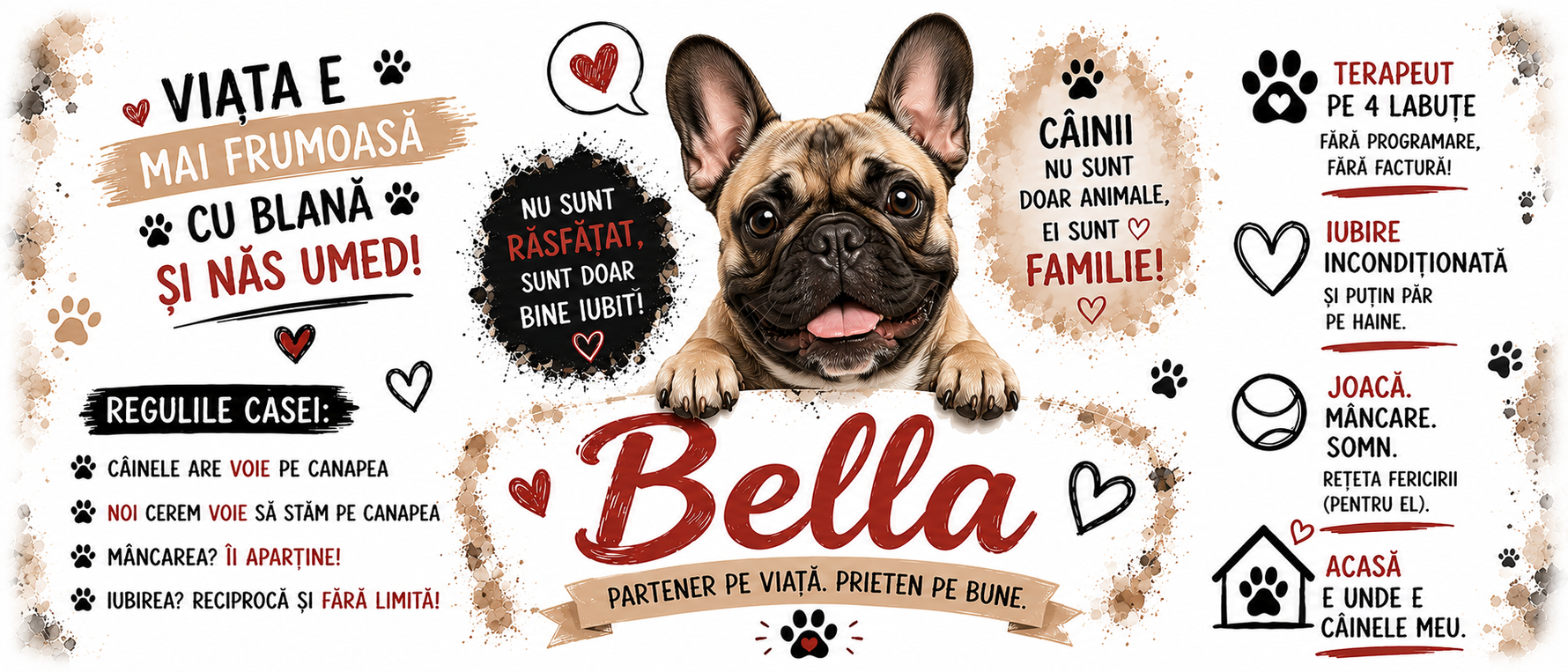 Cană personalizată cu nume – Bulldog Francez | Cadou pentru iubitorii de câini