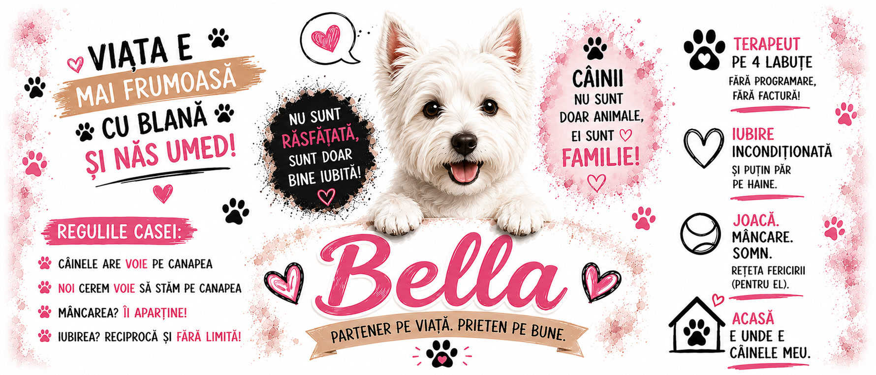 Cană personalizată cu nume – West Highland White Terrier (Westie) | Cadou pentru iubitorii de câini