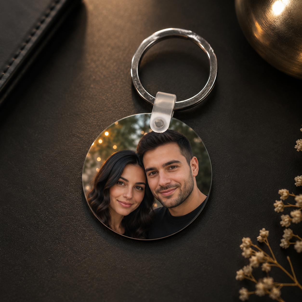 Breloc Rotund Personalizat cu Poză – MDF Alb, Personalizabil