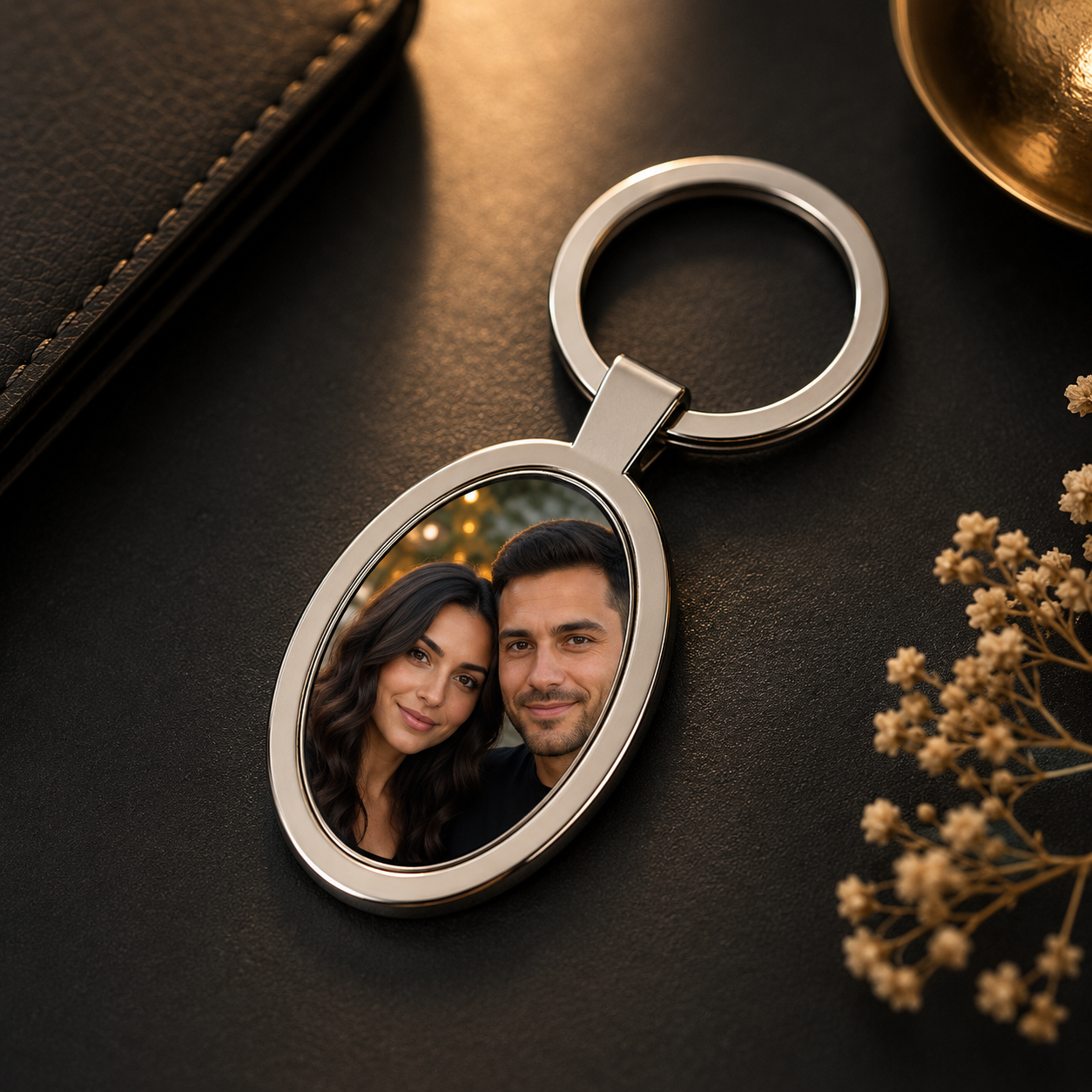 Breloc Oval Personalizat cu Poză – Oțel Inoxidabil