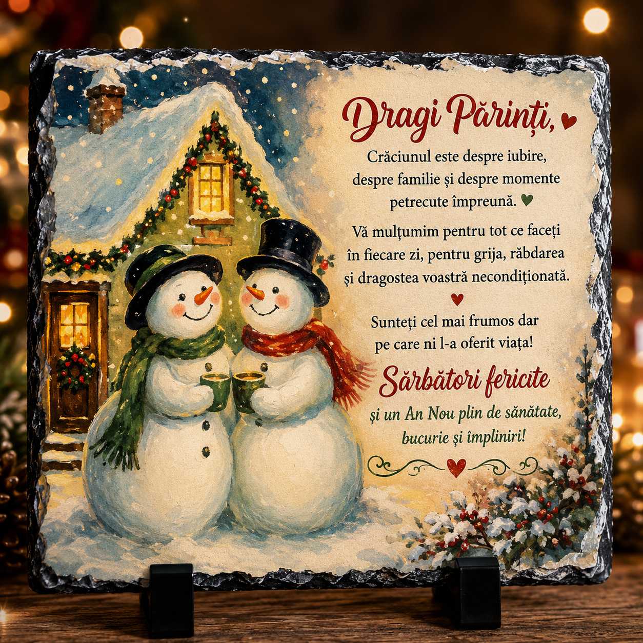 Placă din Ardezie Personalizată de Crăciun pentru Părinți – Cadou de Suflet cu Mesaj Emoționant