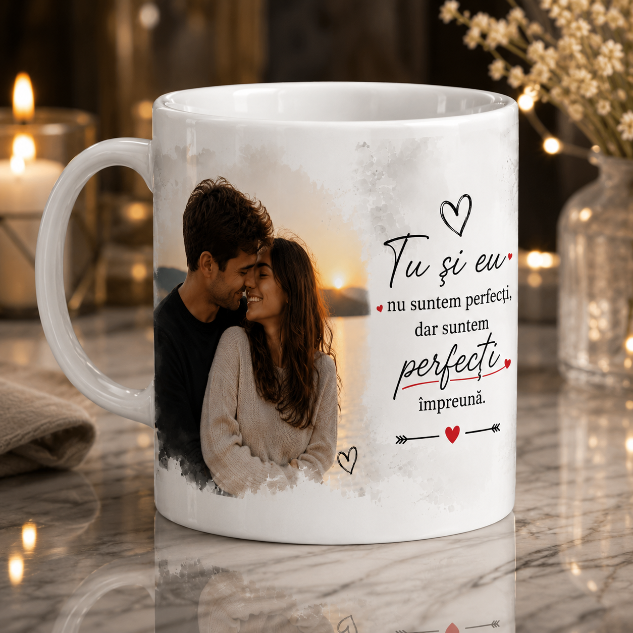 Cană Personalizată cu Poză și Mesaj pentru Cupluri – Cadoul Perfect din Inimă