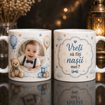 Cană Personalizată cu Poză – „Vreți să fiți Nașii Mei?”