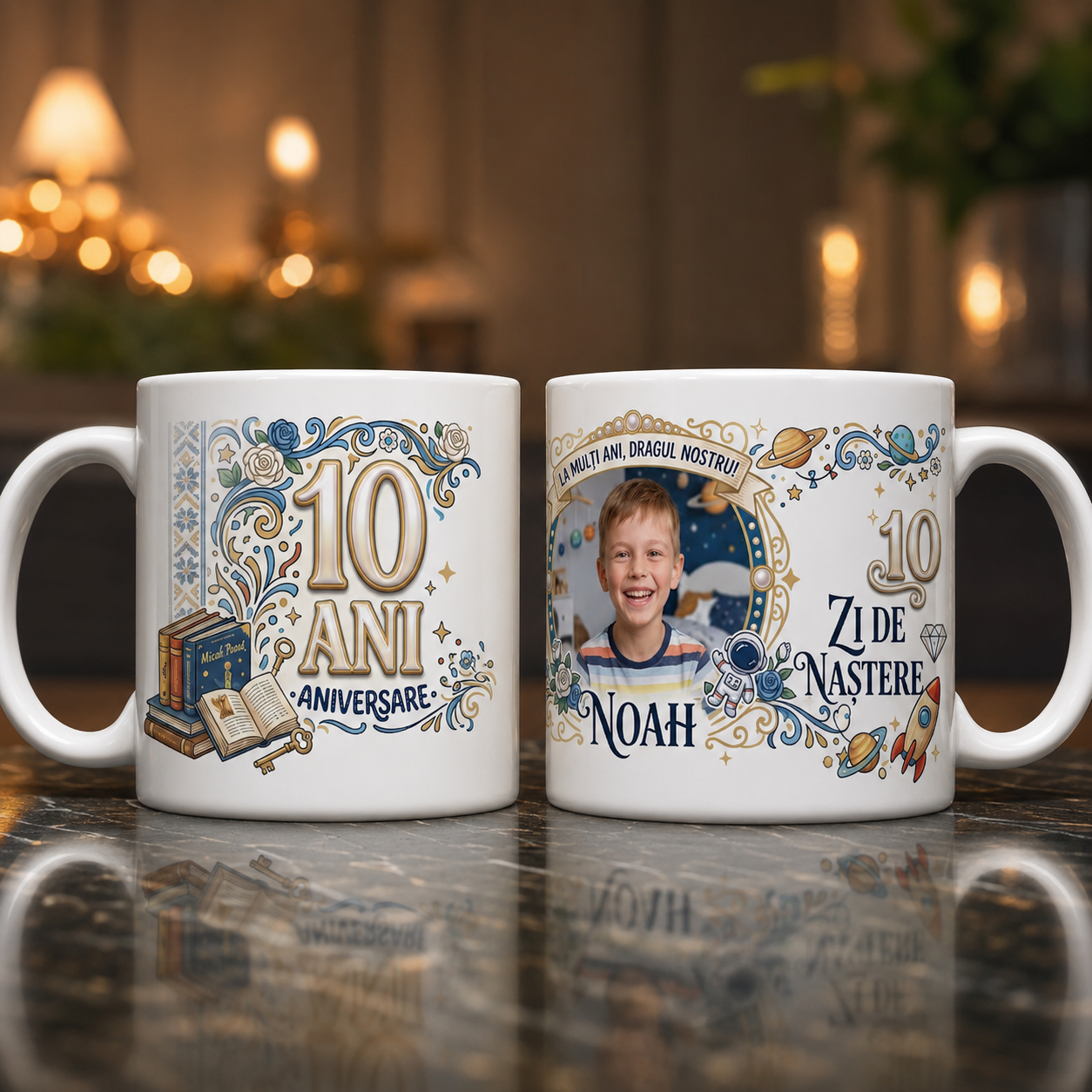 Cană personalizată aniversare 10 ani – cu poză și nume | Cadou unic pentru băieți