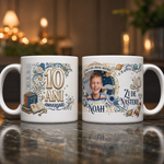 Cană personalizată aniversare 10 ani – cu poză și nume | Cadou unic pentru băieți