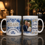 Cană personalizată Nuntă de Porțelan – 20 de ani de căsnicie | Cu poză, nume și anii aniversării