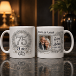 Cană personalizată Nuntă de Platină – 75 de ani de căsnicie | Cu poză, nume și ani personalizați