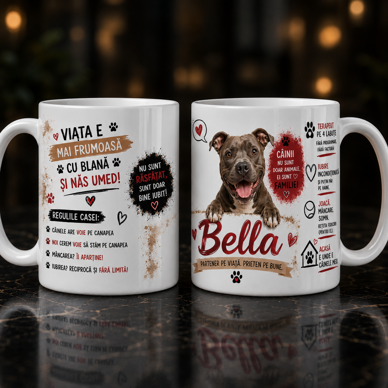 Cană personalizată cu nume – American Staffordshire Terrier | Cadou pentru iubitorii de câini