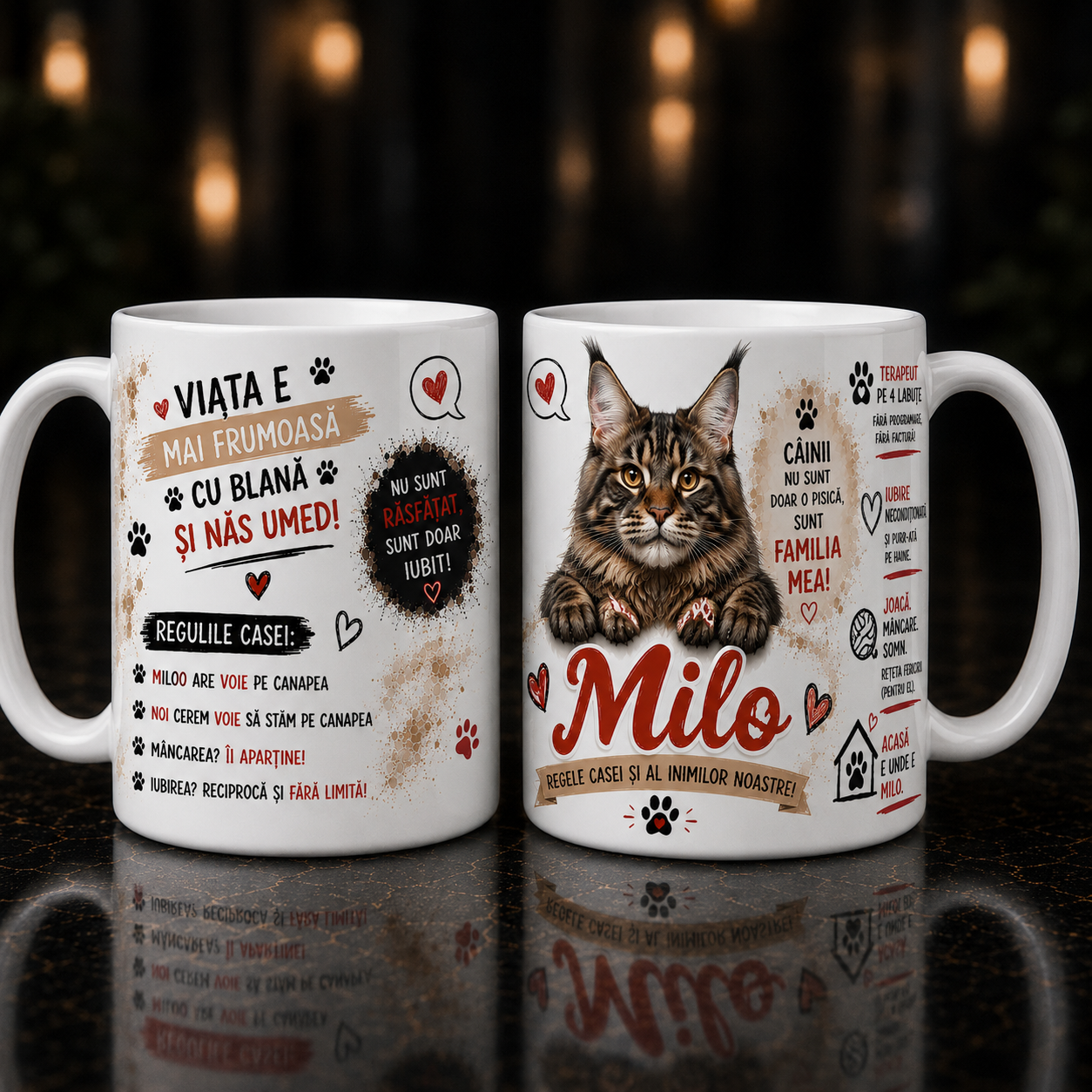 Cană personalizată cu nume – Maine Coon | Cadou personalizat pentru iubitorii de pisici