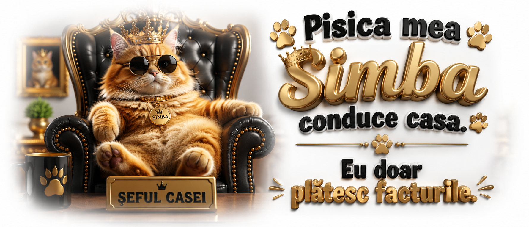 Cană personalizată „Pisica mea conduce casa. Eu doar plătesc facturile.” – cu nume personalizabil