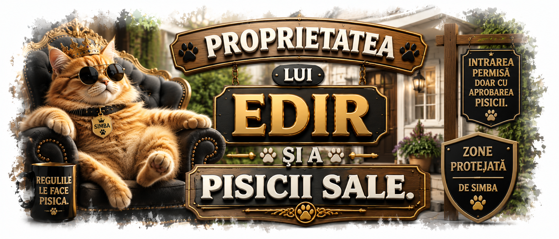 Cană personalizată „Proprietatea lui … și a pisicii sale” – cu nume personalizabil