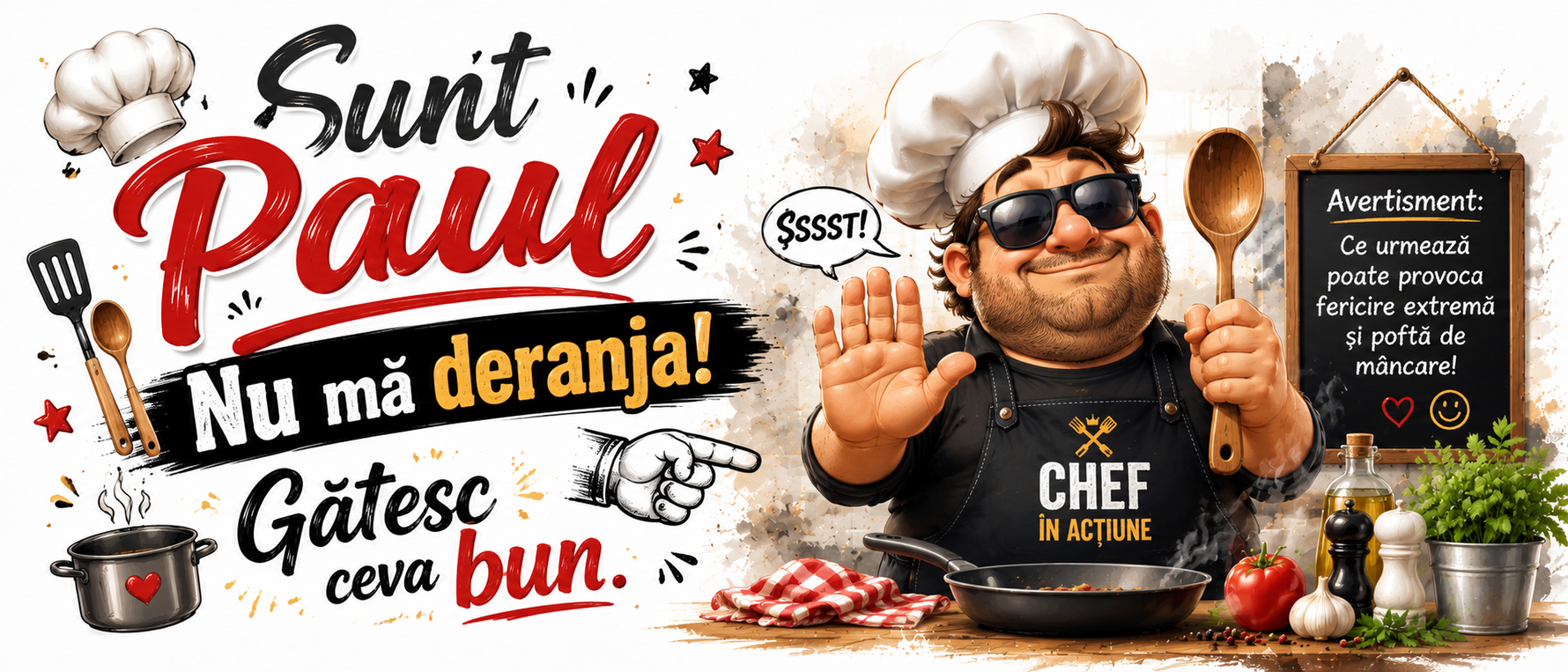 Cană personalizată „Sunt Paul. Nu mă deranja! Gătesc ceva bun.” – Cadou amuzant pentru bucătari și pasionații de gătit