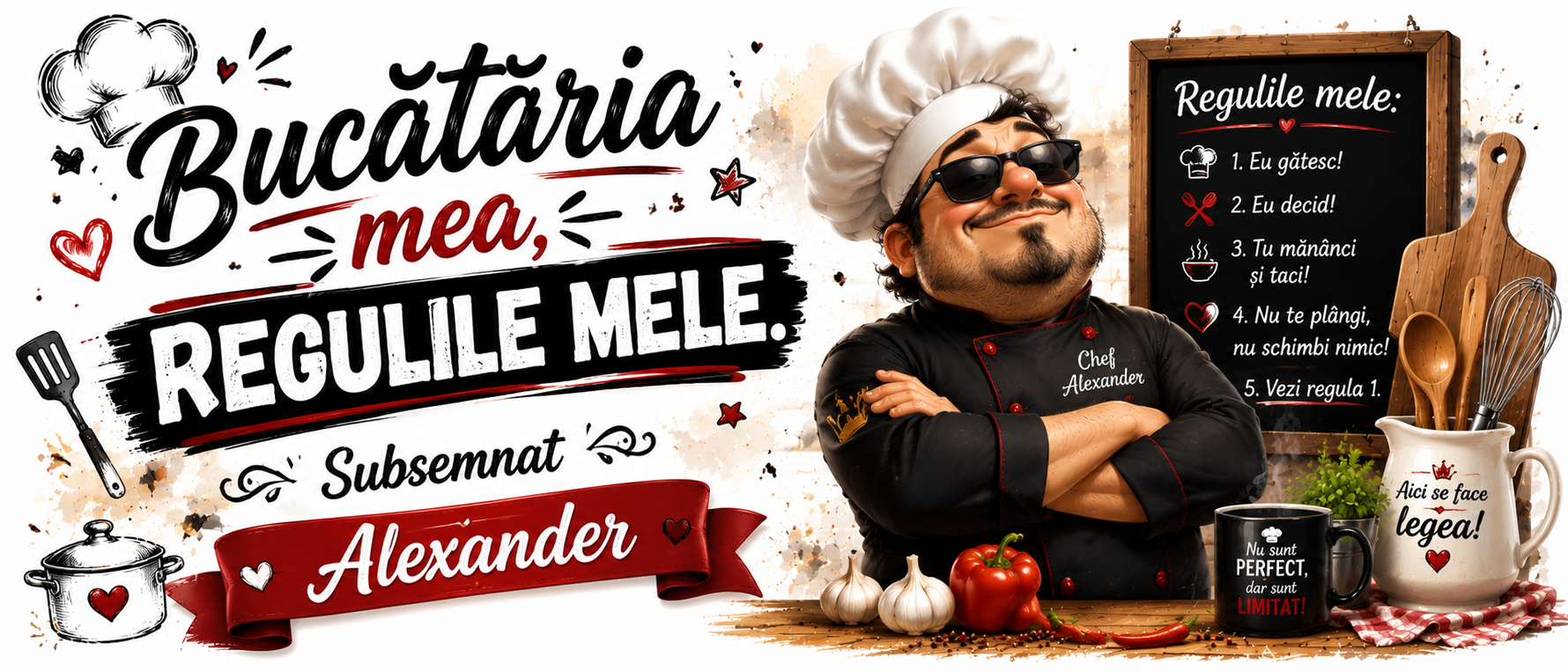 Cană personalizată „Bucătăria mea, regulile mele” cu nume – Cadou original pentru bucătari și pasionații de gătit
