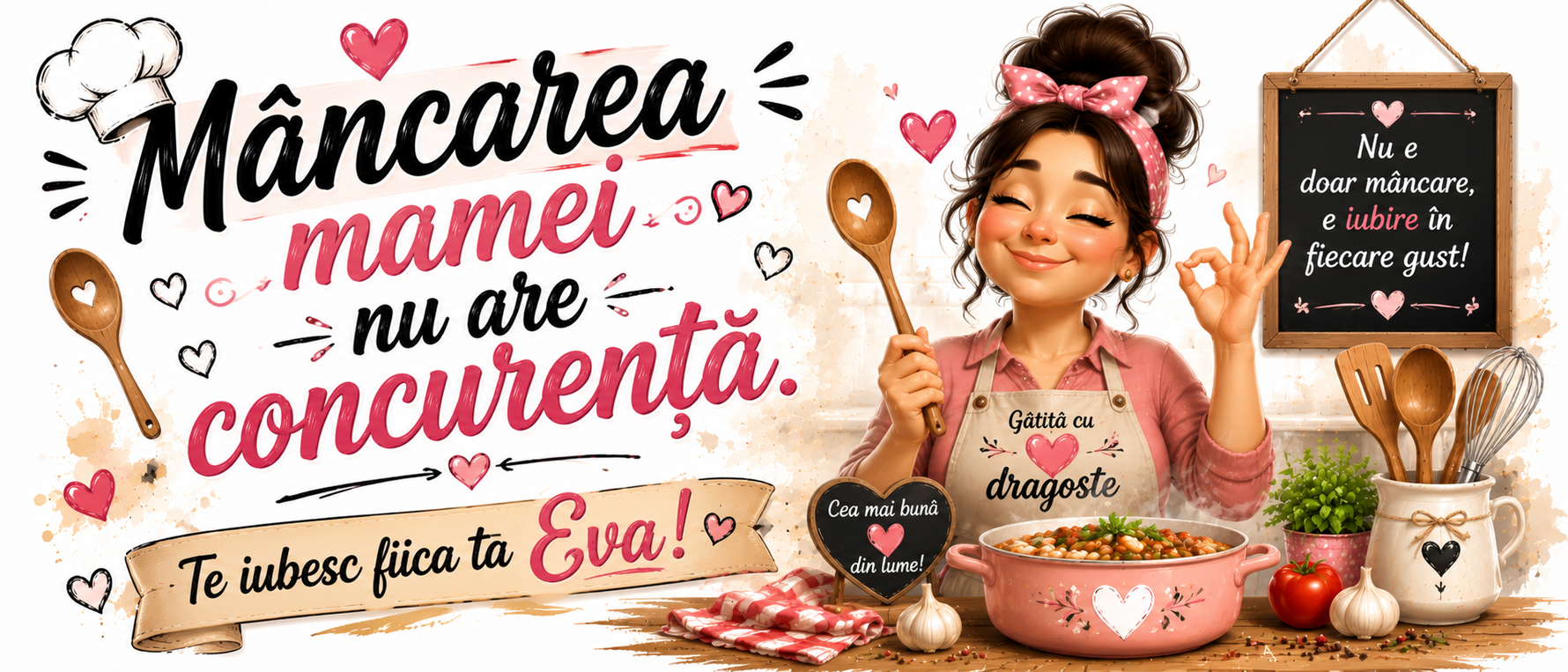 Cană personalizată „Mâncarea mamei nu are concurență” cu mesaj și nume – Cadou emoționant pentru mama