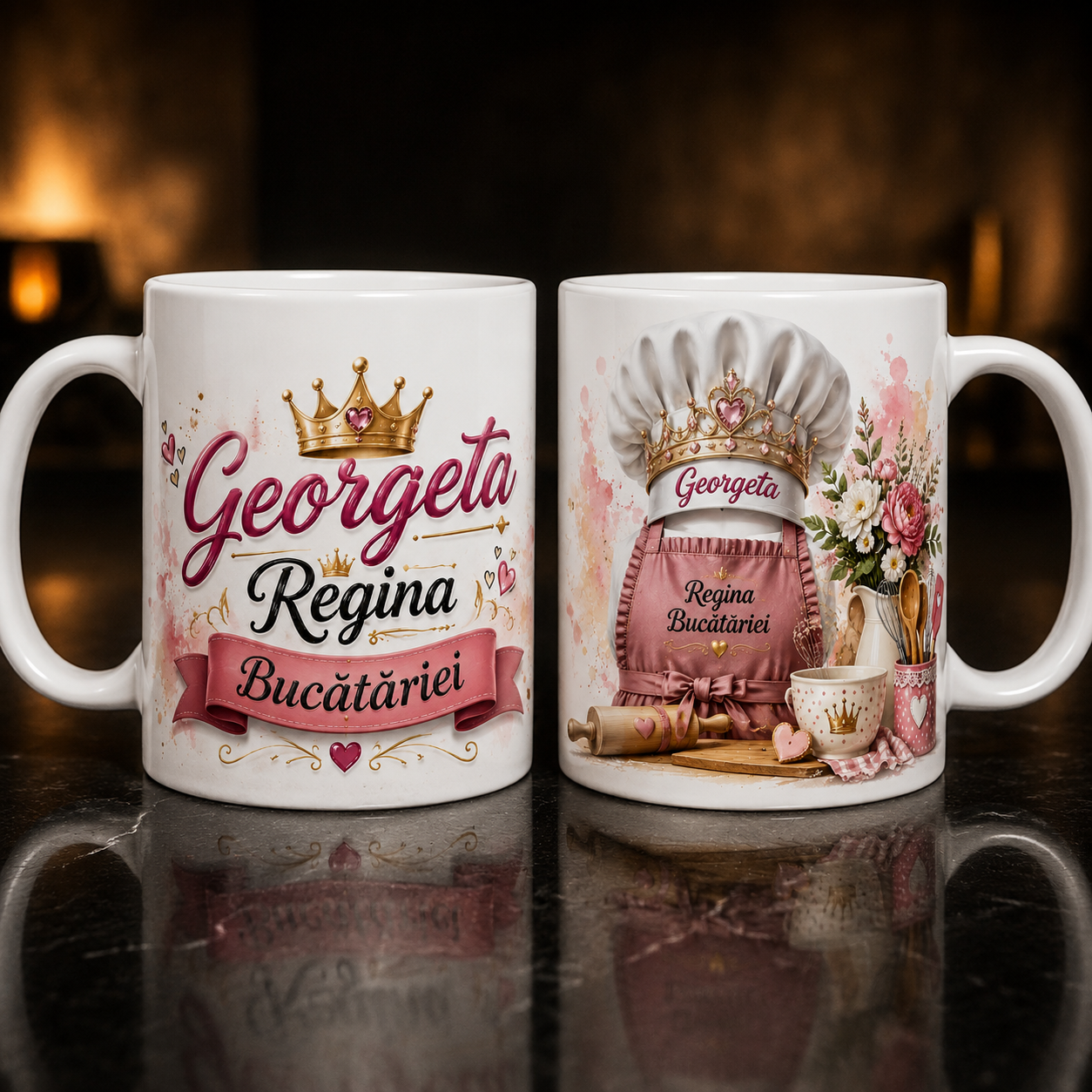 Cană personalizată „Regina Bucătăriei” cu nume – Cadou elegant pentru pasionații de gătit