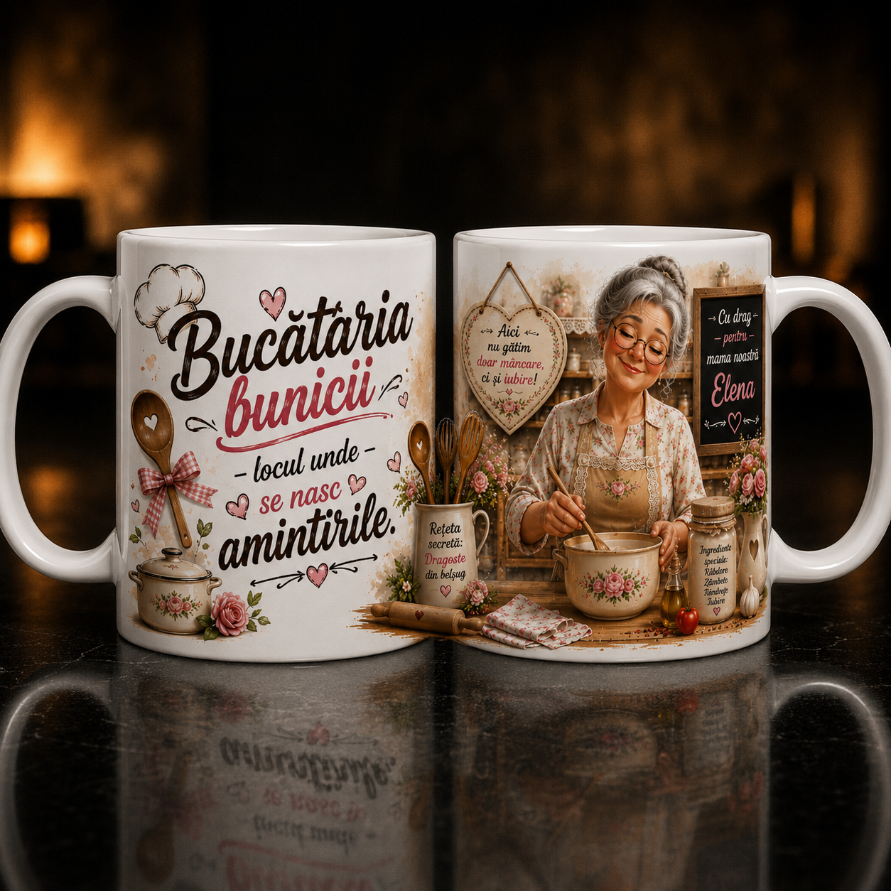 Cană personalizată „Bucătăria bunicii – locul unde se nasc amintirile” – Cadou special pentru bunica