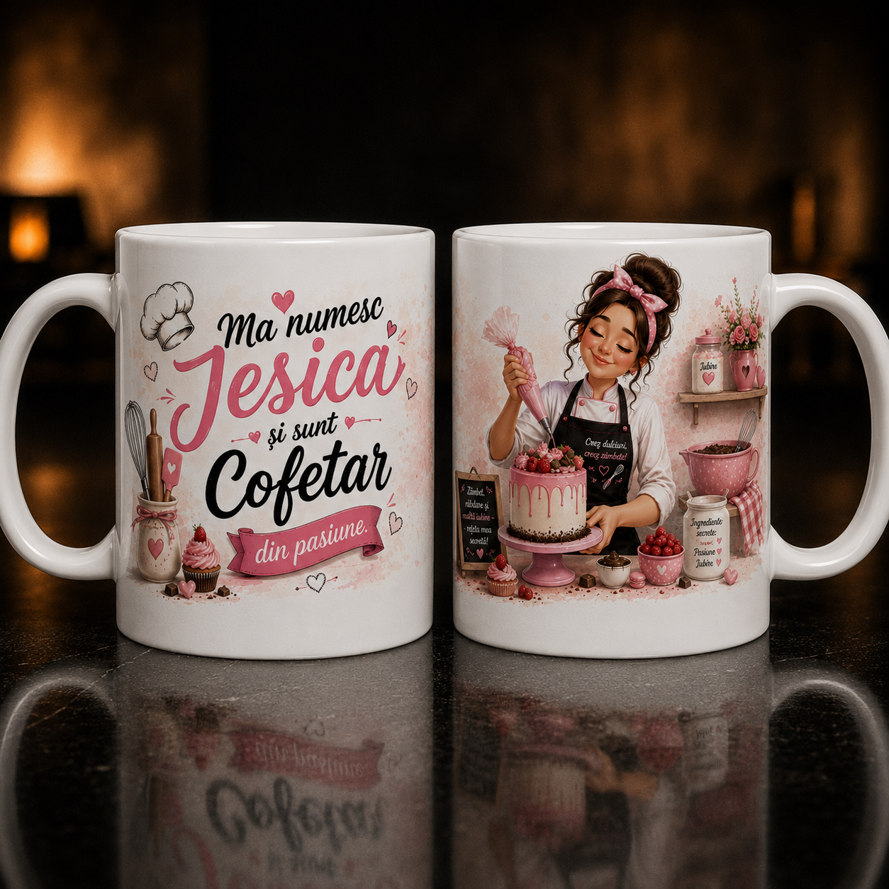 Cană personalizată „Mă numesc… și sunt Cofetar din pasiune” – Cadou personalizat pentru cofetar