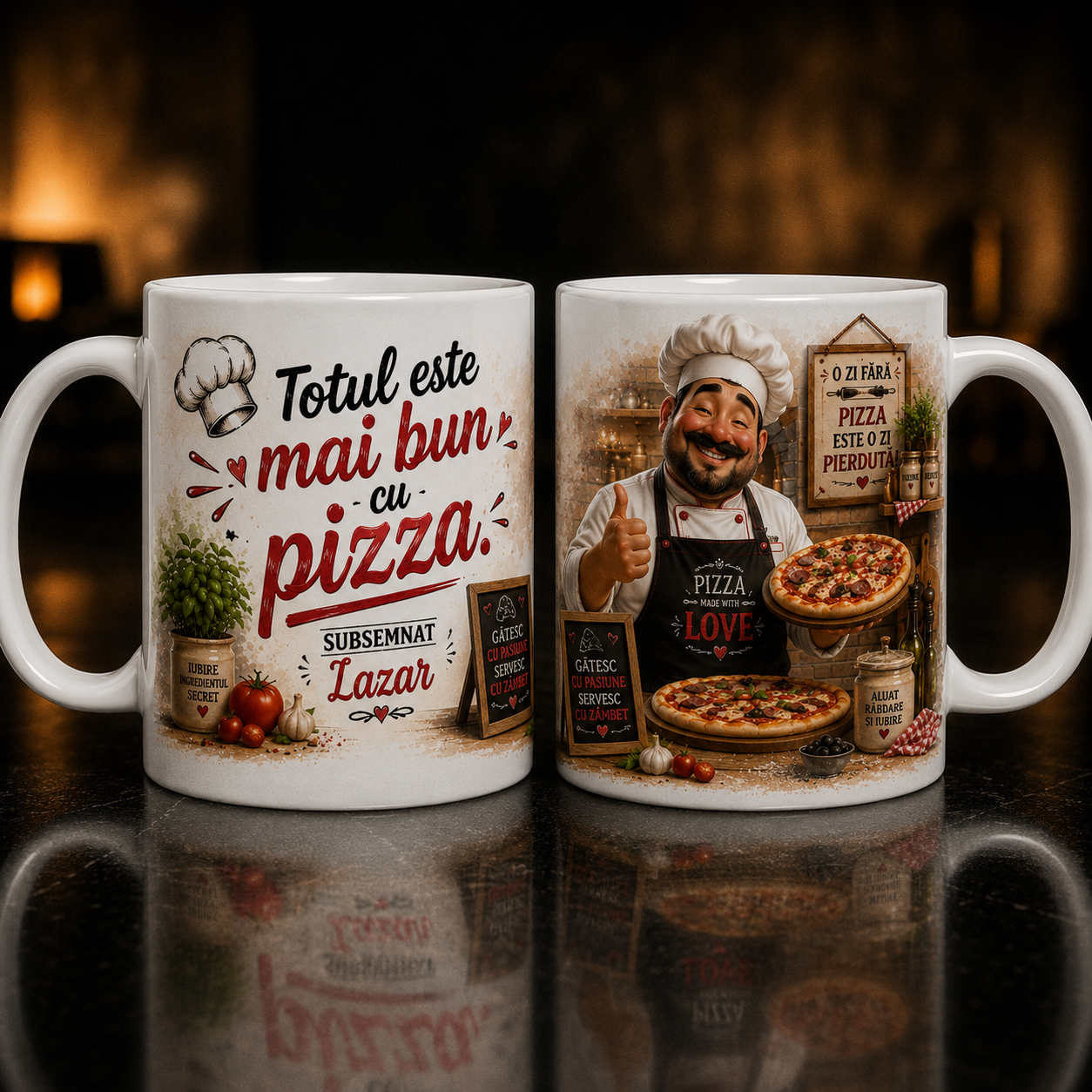 Cană personalizată „Totul este mai bun cu pizza” – Cadou personalizat pentru iubitorii de pizza
