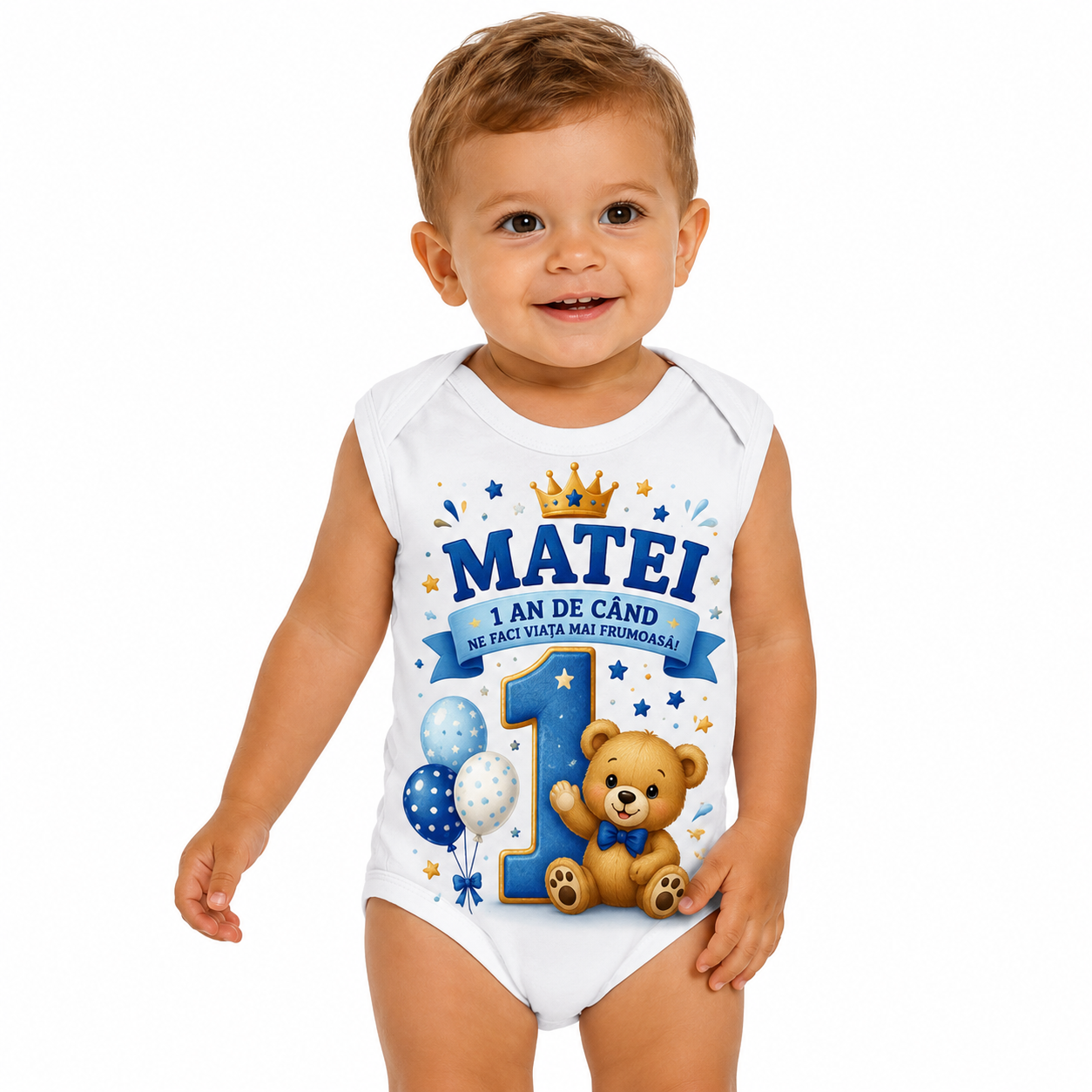 Body Personalizat Băiețel „1 An de Când Ne Faci Viața Mai Frumoasă” – Cu Nume Personalizabil