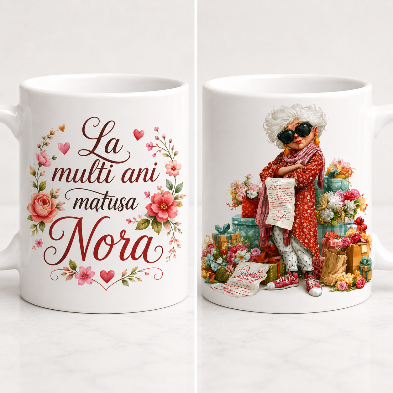 Cană personalizată 330 ml – „La Mulți Ani Mătușa” | Personalizare cu nume