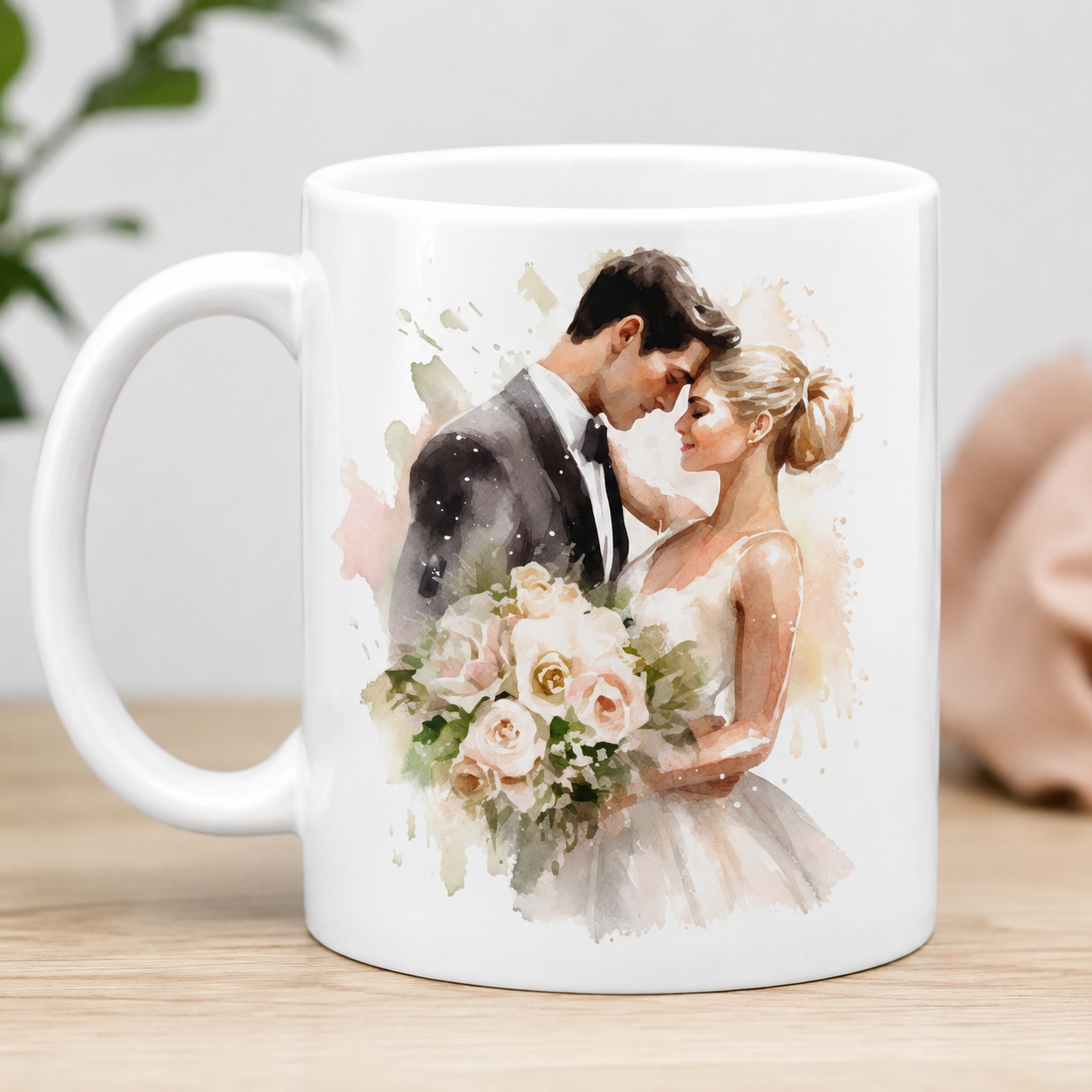 Cană personalizată pentru nuntă cu nume și data căsătoriei – 330 ml