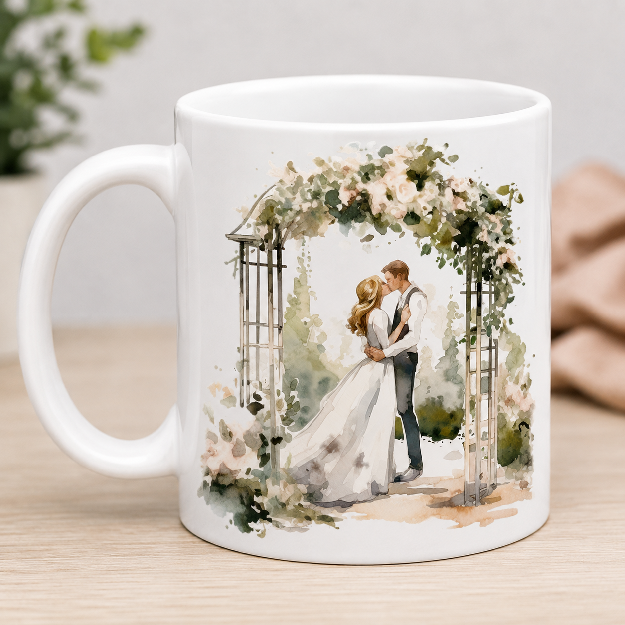 Cană personalizată pentru nuntă cu nume și data căsătoriei – 330 ml