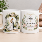 Cană personalizată pentru nuntă cu nume și data căsătoriei – 330 ml