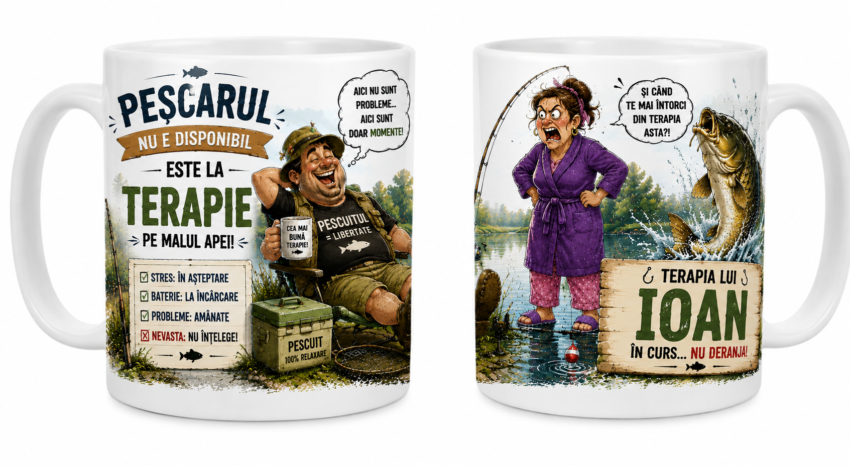 Cană personalizată pentru pescari – cu nume personalizabil și mesaj amuzant – 330 ml