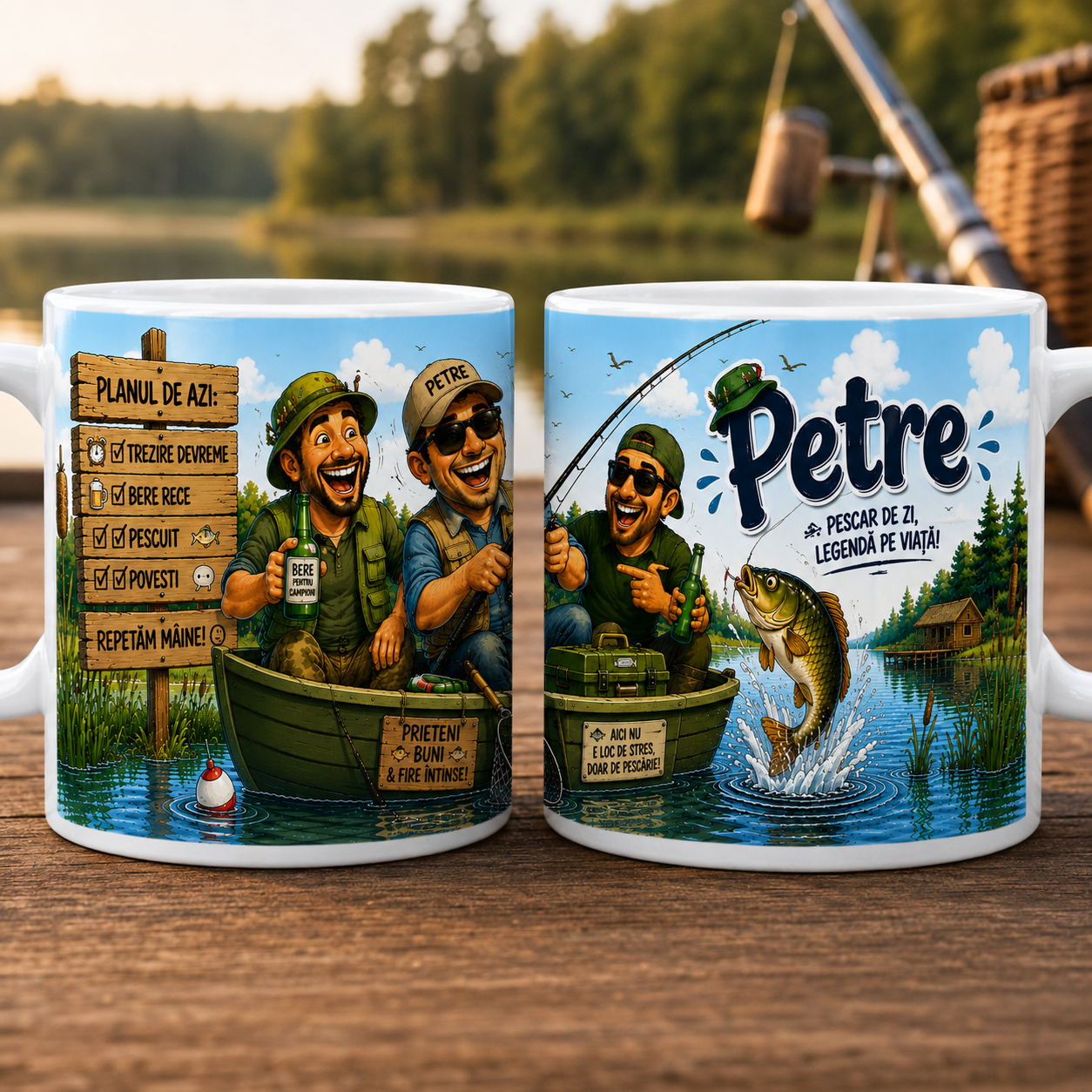 Cană Personalizată Pescar cu Nume – „Planul de Azi: Pescuit” – Cadou Haios pentru Pasionații de Pescuit, 330 ml
