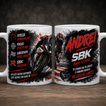 Cană personalizată SBK – Motociclist | Cu nume personalizabil | Cadou pentru pasionații de Superbike &amp; Circuit | 330 ml