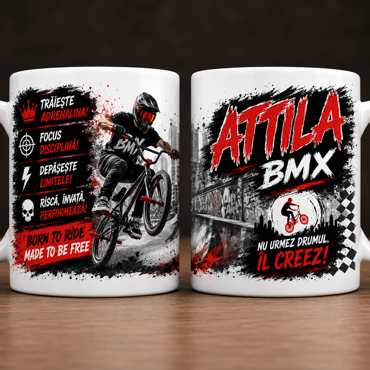 Cană personalizată BMX – Cu nume personalizabil | Cadou pentru pasionații de BMX Freestyle &amp; Street | 330 ml